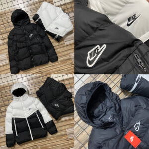 21Ss Nike 나이키 겨울 남녀공용 커플룩 남성 컬러 배색 패치워크 보온 개성 타스벨벳 후드 패딩 자켓 캐주얼 아우터